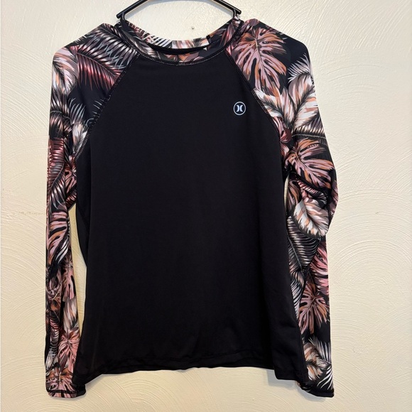 Hurley Tops - Hurley Black and Pink Tropical Long Sleeve Top
